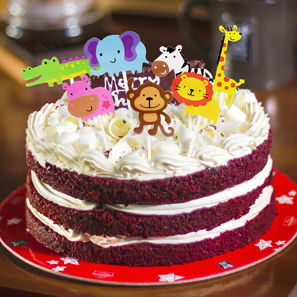 7 шт./компл. Милая животная в джунглях торт Топпер мультяшная обезьяна слон жираф