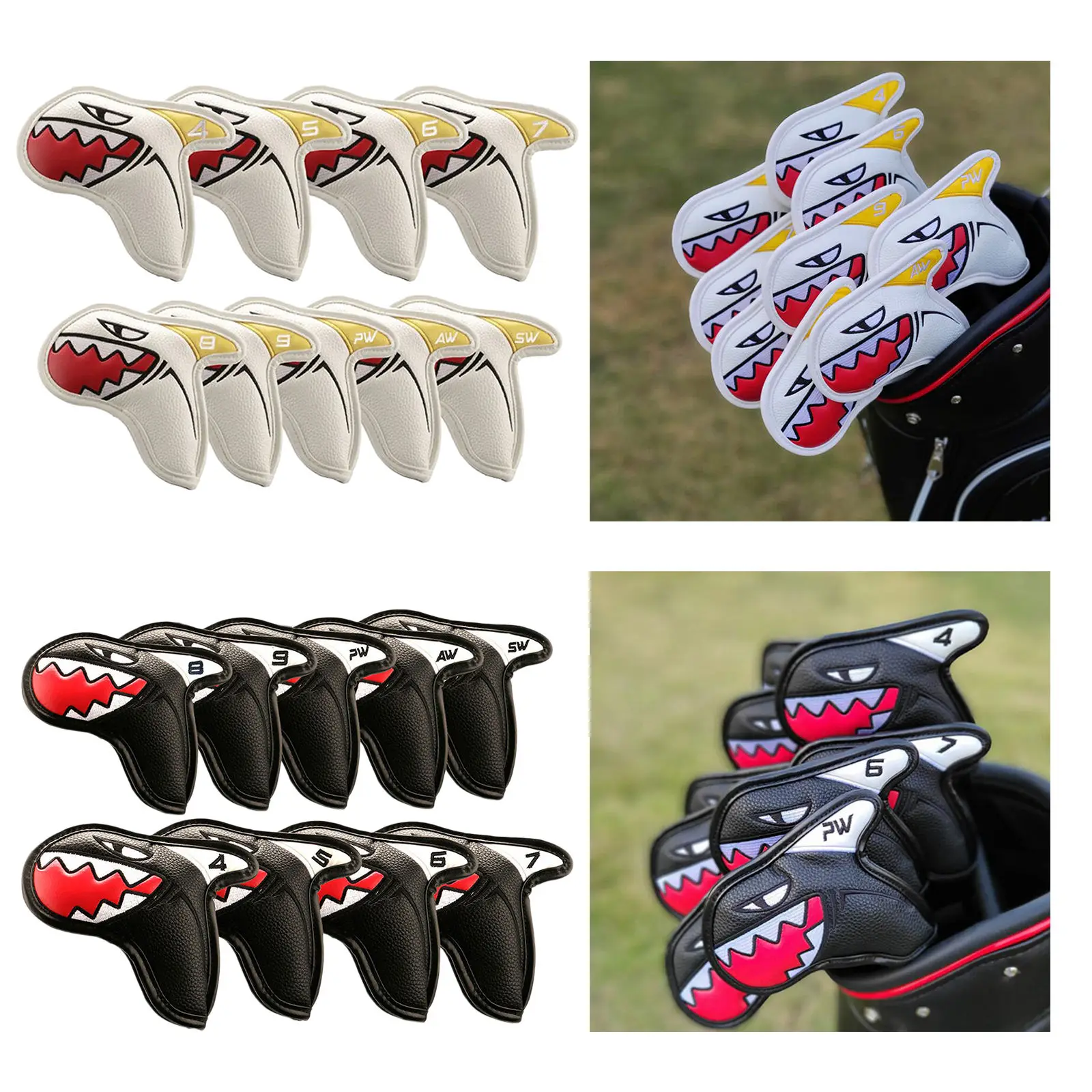 

9 Pieces Universal PU Golf Iron Headcover, Shark Club Head Covers, Golf Club Protector 17.5x9cm for Outdoor Travel Anti-scratch
