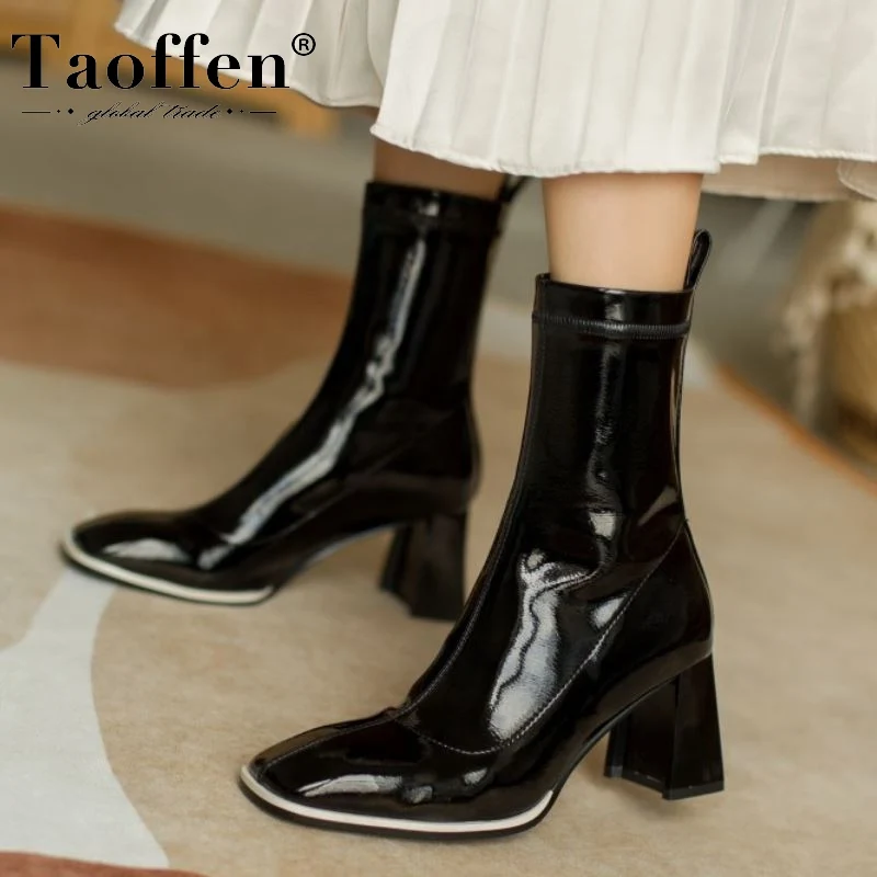 

Taoffen/женские ботинки на высоком каблуке; Зимняя обувь на толстом каблуке; Модные женские ботильоны; Вечерние ботинки; Размеры 34-40