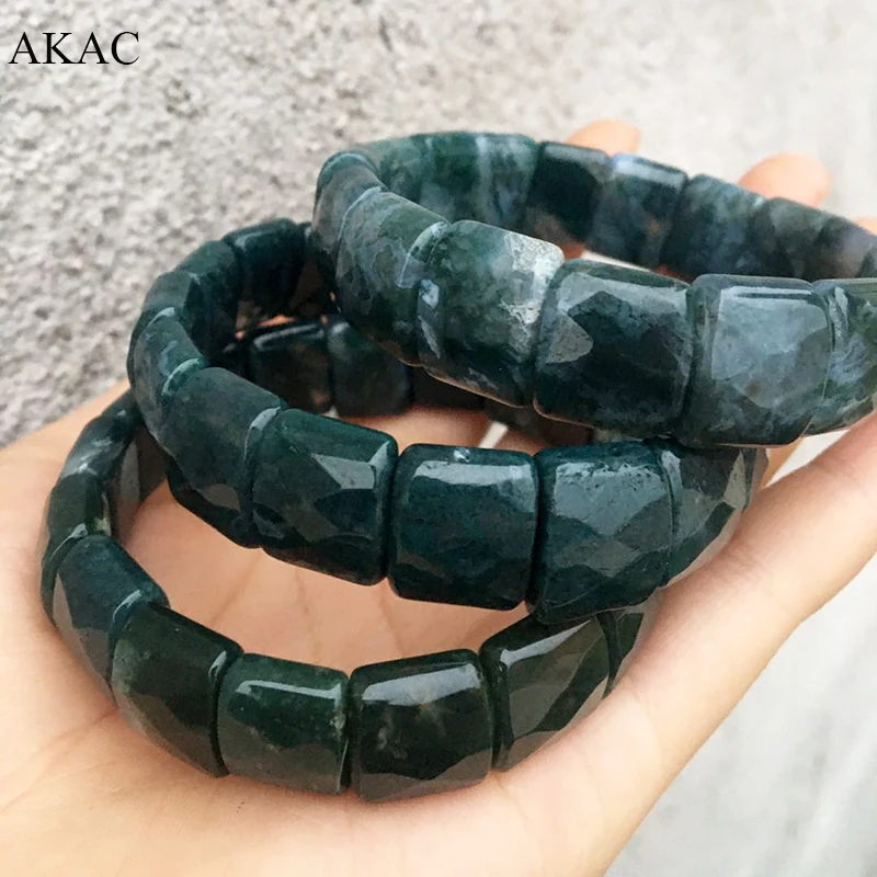 

2bangles AKAC approx 12*15mm natural moss agate faceted bangle for women men bracelet wholesale