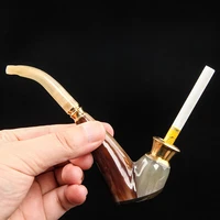 the real ox horn tobacco pipe creative portable smoking pipe holder filters smoking pipe mouthpiece cigarette holder