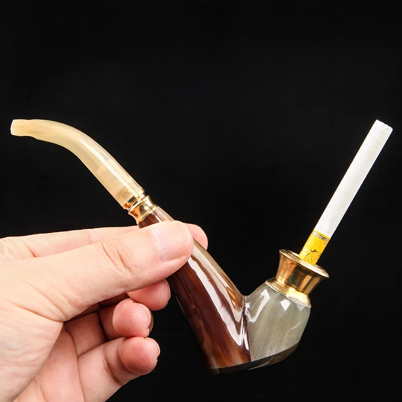 Табачная трубка из настоящего рога Ox креативный портативный держатель для