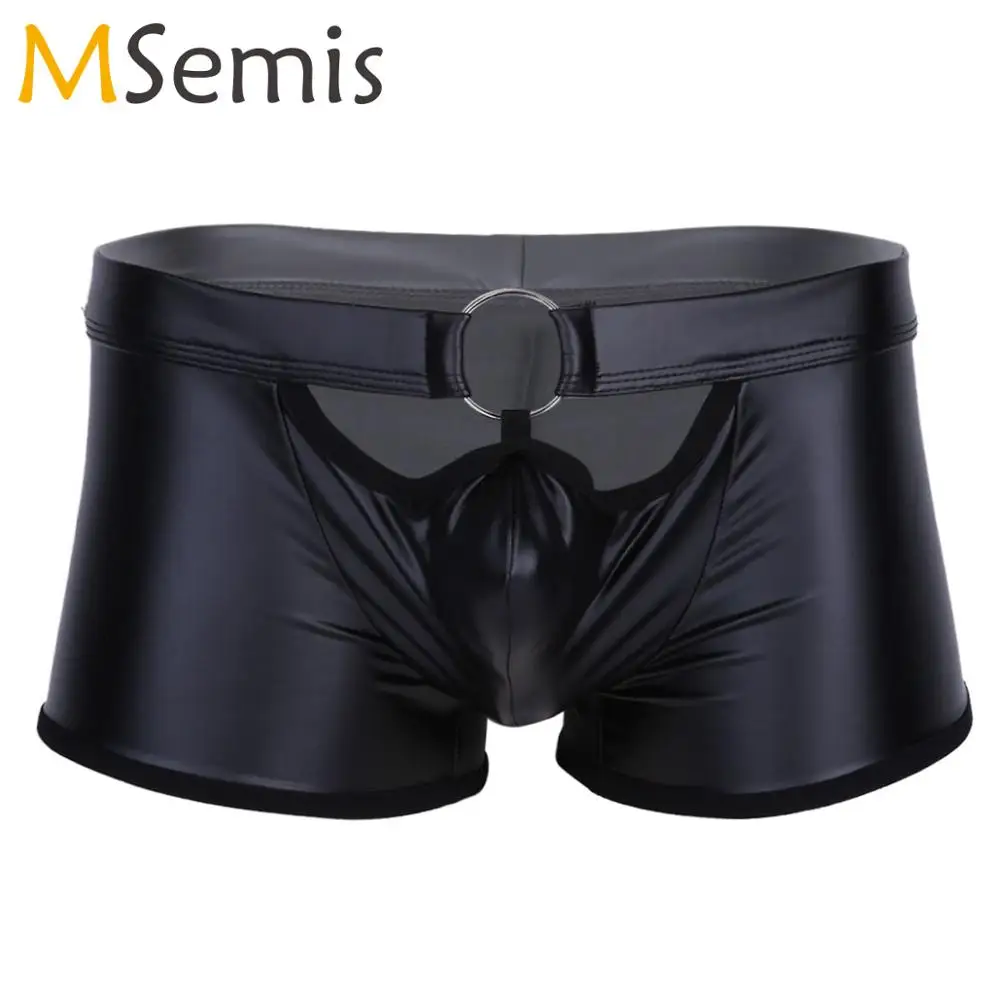 Мужские Искусственные кожаные боксёры трусы сексуальное нижнее белье Wetlook полый