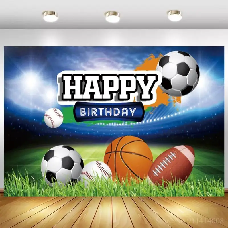 

Sports Theme Football Basketball Rugby Boy Birthday Party Backdrop Stadium Photography Background For Photo Studio Photocall