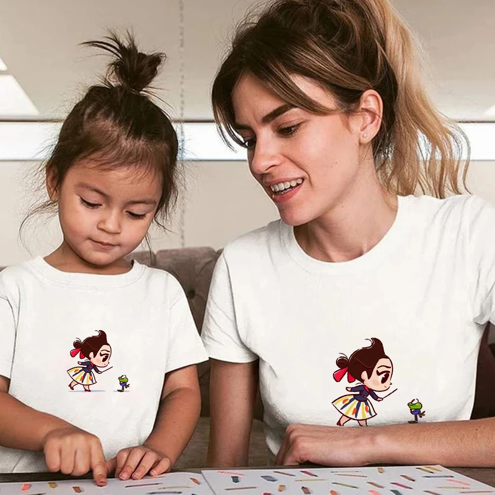 

Disney Cartoon Kawaii Little Princess Printed Happy Family Clothing sets Mama and Daughter Summer Streetwear T-shirt Baby Tops