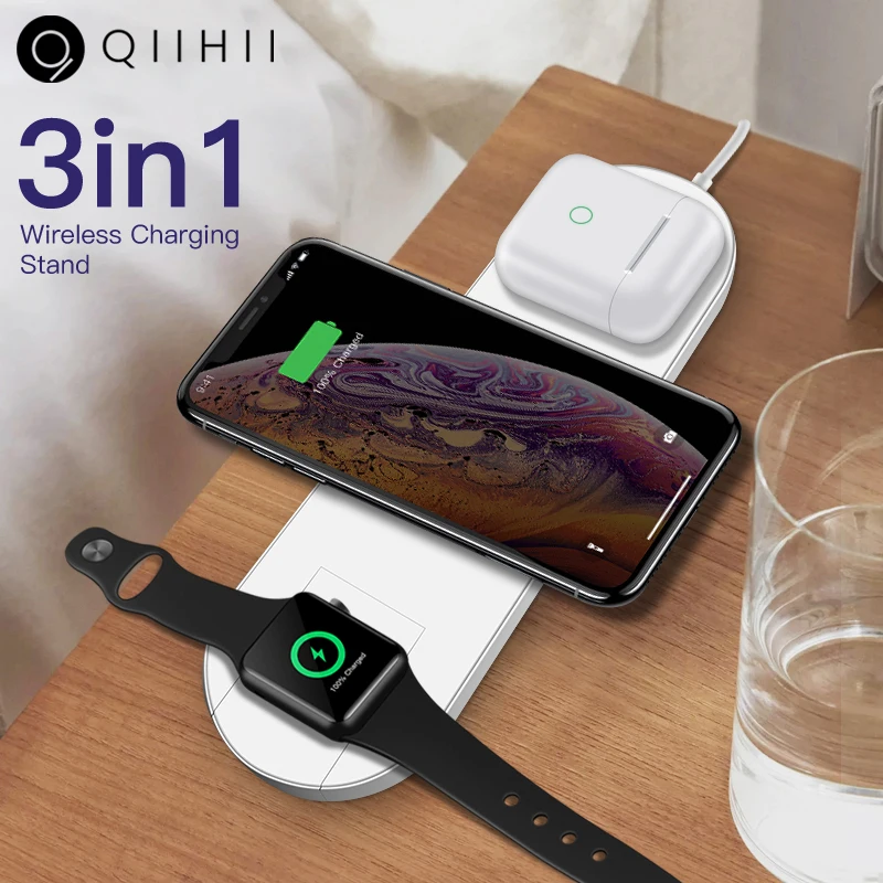 Беспроводное зарядное устройство BAPICK 3 в 1 Qi для Airpods Apple Watch 4 2 iphone 11 беспроводное