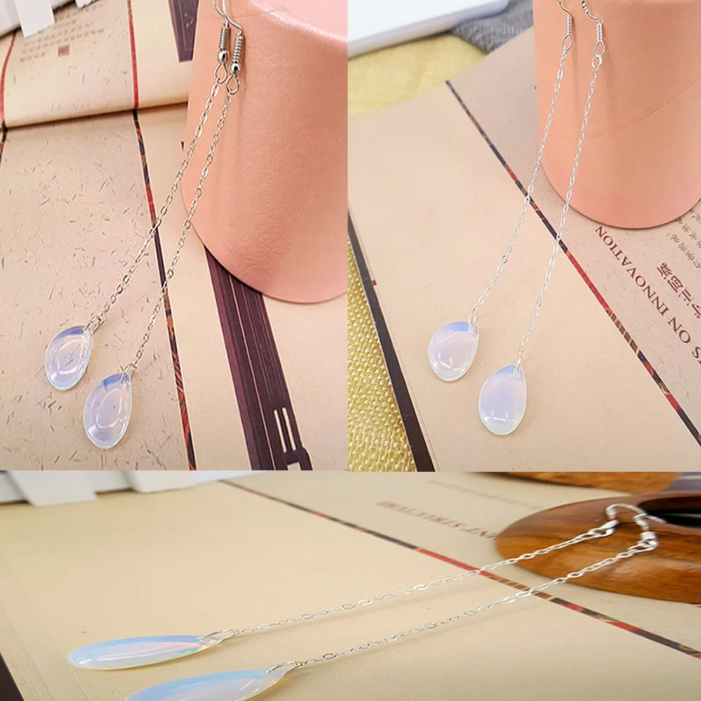 Серьги в форме капли с белсветильник опалом женские длинные серьги натуральными