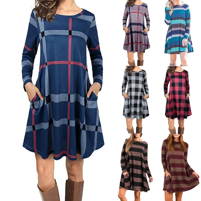 Модное платье для беременных с длинным рукавом разноцветные клетчатые платья