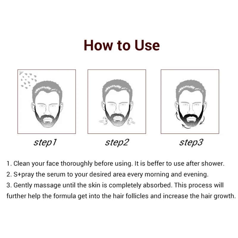 

20ml Men Beard Growth Serum Spray Natural Plant Extract Thicker Fuller Mustache Care Improve Sparse Hair Nourish Follicles