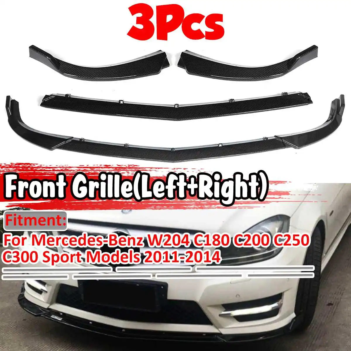 3 шт. сплиттер для переднего бампера Mercedes Benz C CLASS W204 C180 C200 C220 C250 C300 2011
