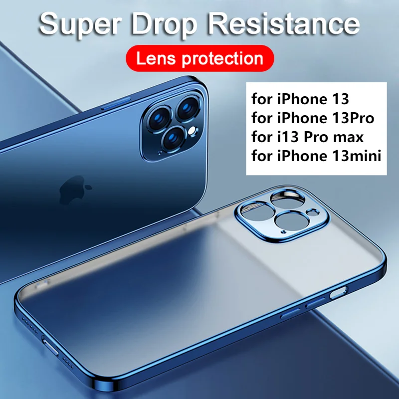 

Luxury Plating Square Frame Silicone Transparent Case On For IPhone 11 12 13 Pro Max Mini X XR 7 8 Plus Clear Back Cover