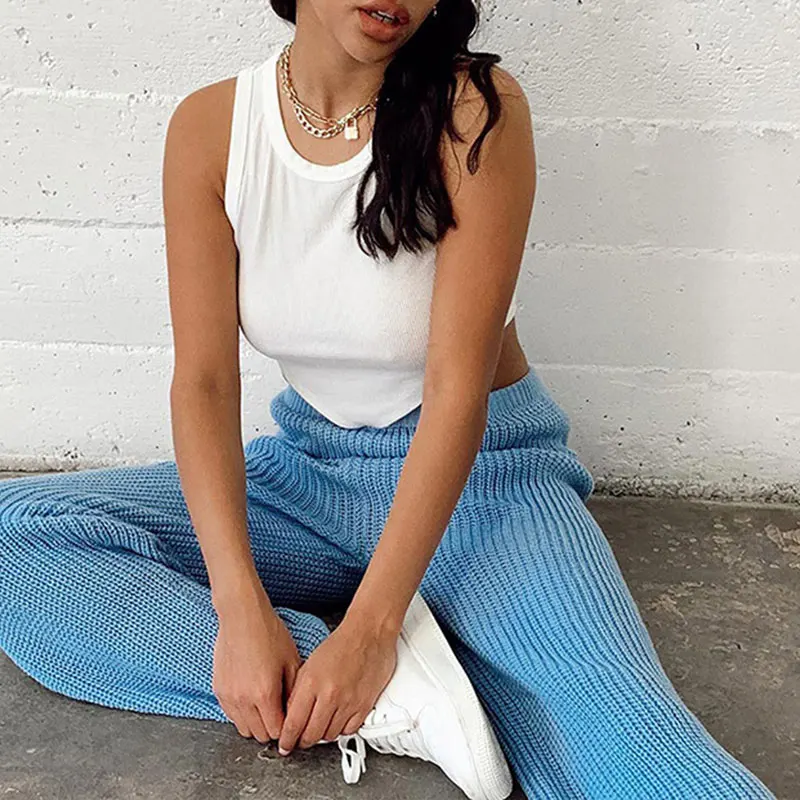 

2021 New Women Fashion Sexy T-Shirt Tube Slim Sleeveless Knitted Short Crop Tops Tees Vest Round Neck Solid Color Pullover