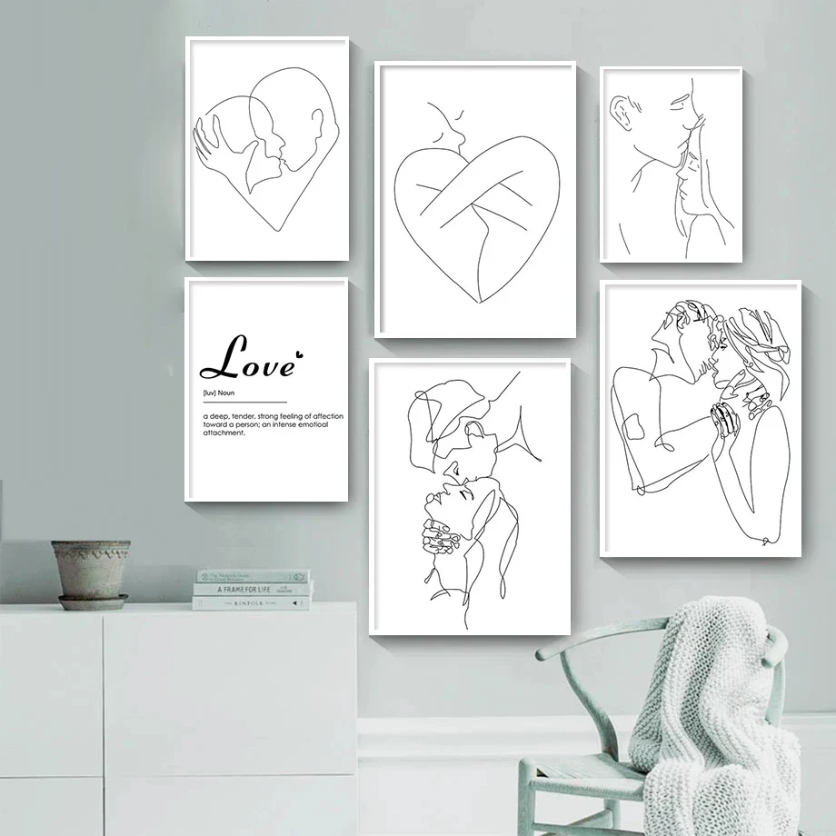 

Abstract Posters Black White Simple Canvas Painting Line Drawing Couple Kiss Wall Art Print Decor Pictures Modern Home Decor
