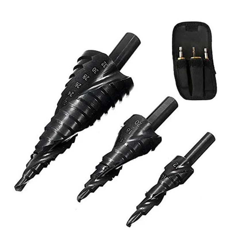 

3PCS 4-32MM HSS Cobalt Step Drill Bit Set Nitrogen High Speed Steel Spiral for Metal Cone Triple-Cornered Shank Hole Cutter Reta