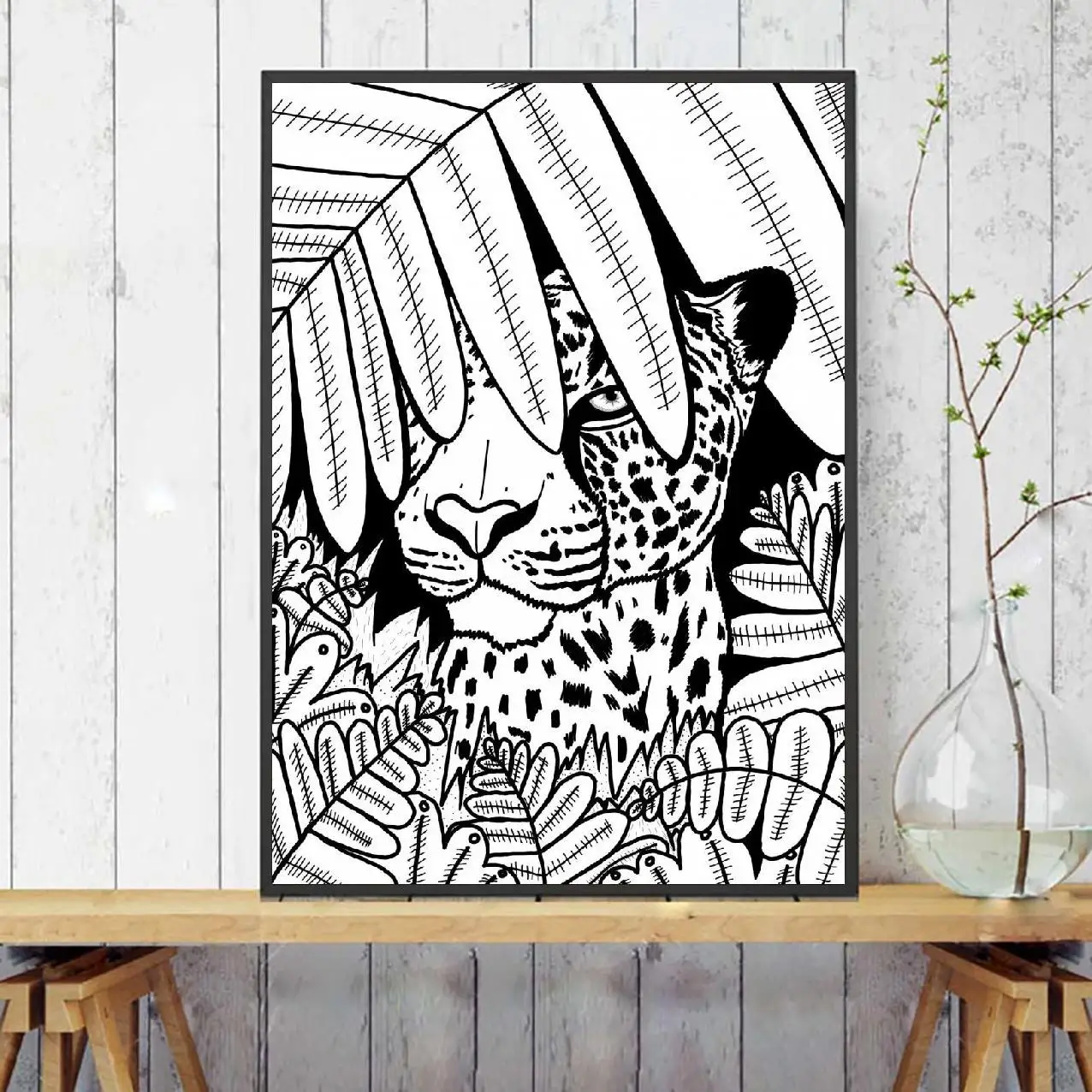 Леопардовые черно-белые животные художественные плакаты на холсте домашний