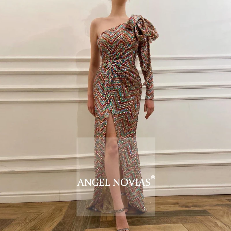 

Long Sleeve Mermaid Sequins Evening Dress 2020 with Slit Moroccan Sexy Formal Prom Party Gowns suknie wieczorowe