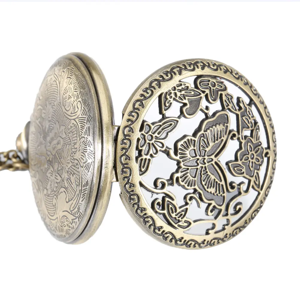 Винтажный кварцевый Карманный чехол с бабочкой и цветами подвеска для часов