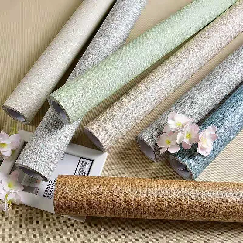 

Linen pattern waterproof wallpaper PVC self adhesive solid color dormitory bedroom wall sticker cabinets furniture Contact Paper