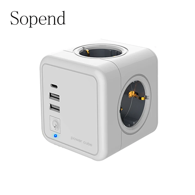sopend powercube usb 5v 2 1a smart socket de plug 4 outlets power strip switch adapter 16a 250v free global shipping