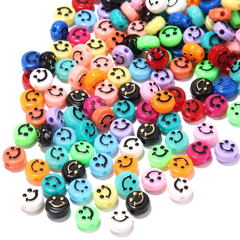 

100pcs Smiley Face Acrylic Beads 10mm Color Resin Mixed DIY Beads for Necklace Bracelet Jewelry Handmade Making Accessories NEW
