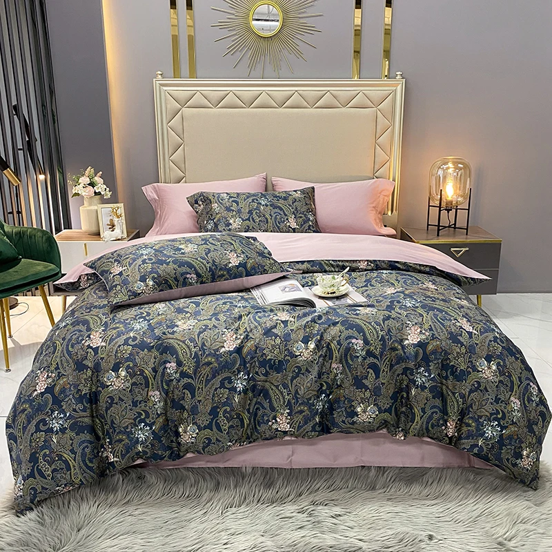 

600TC Egyptian Cotton Bedding Set Queen King Size Duvet Cover Set flowers Bed Fitted Sheet Set Pillowcases Bedroom Comforter