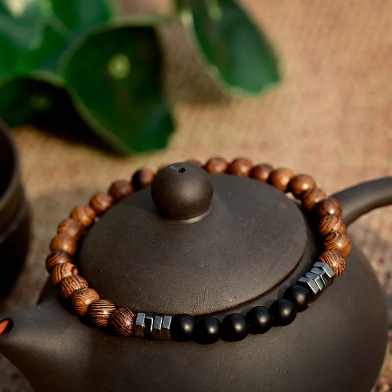 OIQUEI Модные мужские женские деревянные браслеты Подвески гематит 6 мм натуральный