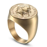 stainless steel size 7 15 gold napoleon empereur coin men big ring punk jewelry francs sculpture shape wholesale drsopshipping