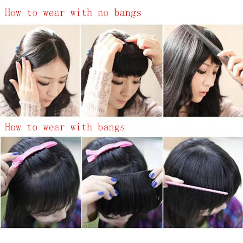 

S-noilite 2 Clip In On Bang Bangs Fringe Synthetic Hairpiece Fringe Hair Extensions Black Brown blonde hairpiece for women
