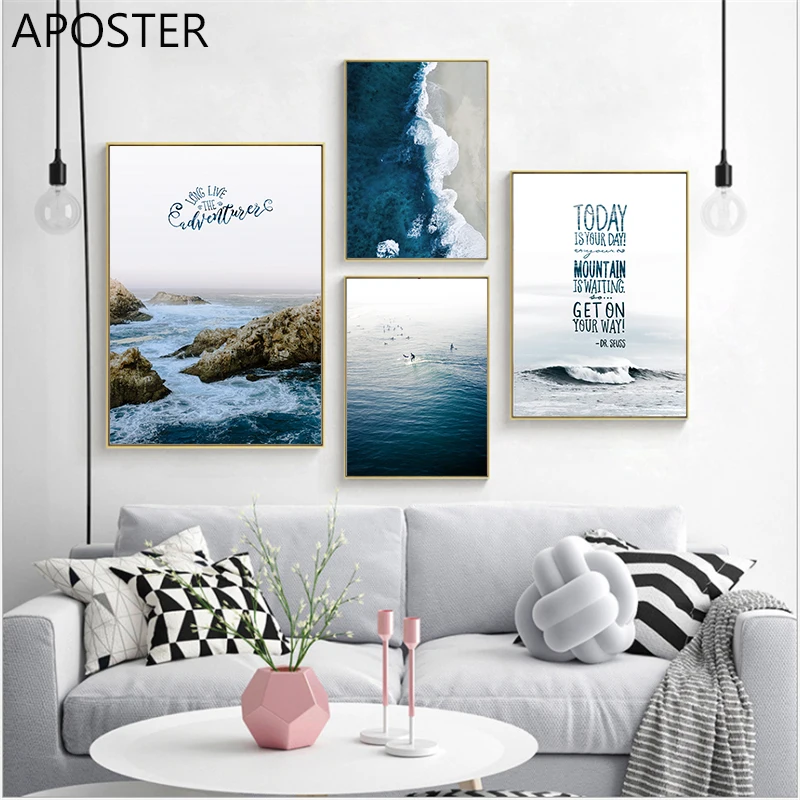 Холст плакат красивый океанский пейзаж постер с изображением на тему серфинга