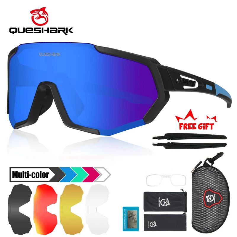 

QUESHARK Professional Big Frame HD Upgrade Polarized Cycling Sunglasses 5 Lens/Set Road Bike Bicycle Glasses MTB Eyewear QE48