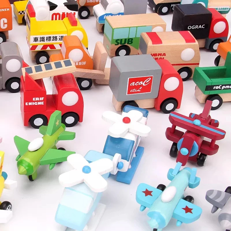 WEMMICKS Деревянный Мини-автомобиль, игрушечный набор, модель самолета, игрушечный автомобиль, Когнитивное обучение, детский мини-транспорт, об...