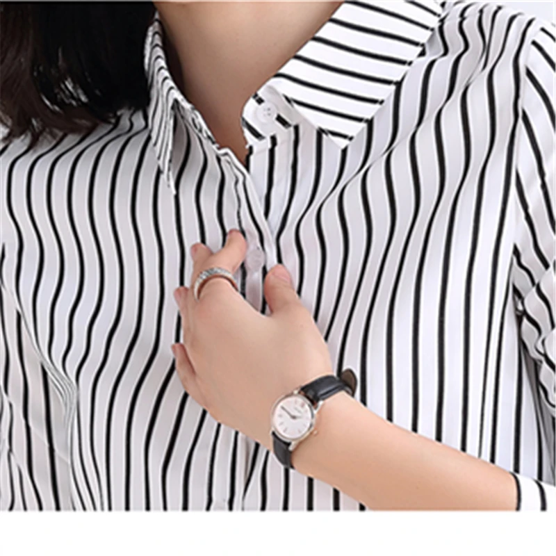 

2021 Spring Fashion New Korean Style Slim-Fit Striped Lapel Long-Sleeved Temperament Shirt Female Top Trendy 470