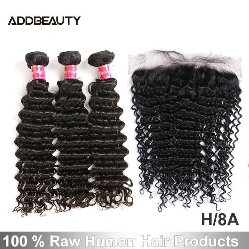 【Addbeauty】глубокая волна 3/4 пряди с фронтальной шнуровкой 10 &quot 26&quot H бразильские