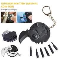 multi function mini keychain knife coin shape folding pocket knife outdoor multipurpose repair tools with wrench corkscrew scale