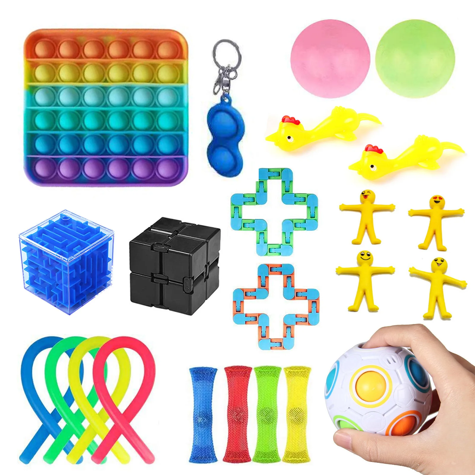 

Sensory Fidget Toys Set Stress Reliever Wall Stick Ball Stretchy Strings Mesh ADHD Marble Ball Autism Anxiet Toys For Kids Adult