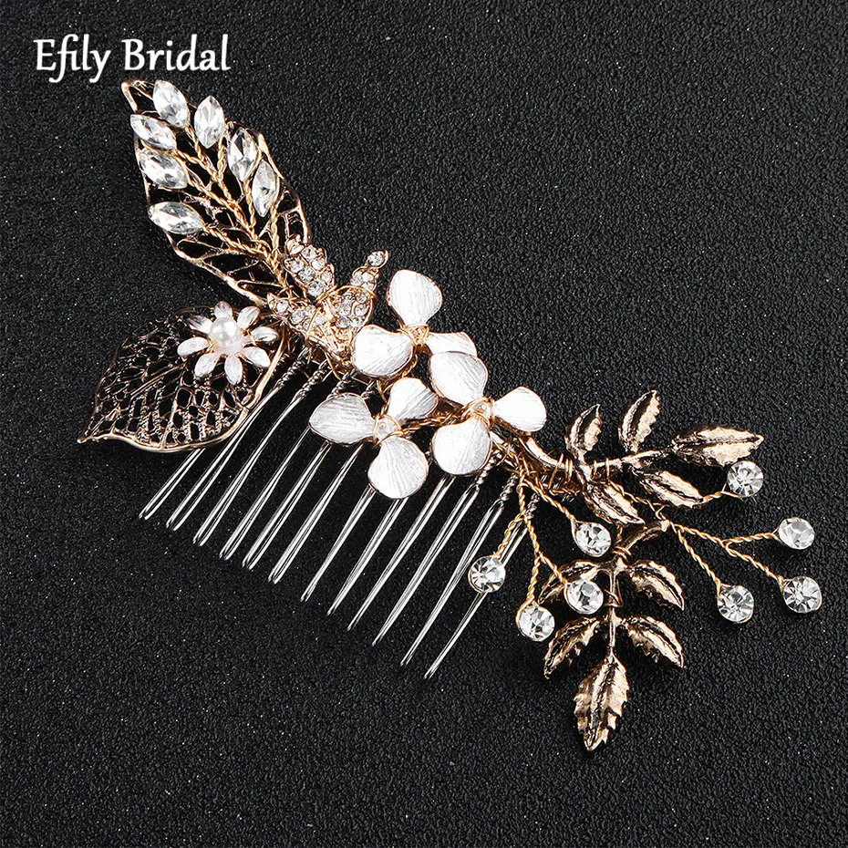 

Antique Gold Plated Flower Bridal Hair Comb Pearl Rhinestone Vintage Jewelry Bride Accessories Wedding Headpiece Bridesmaid Gift