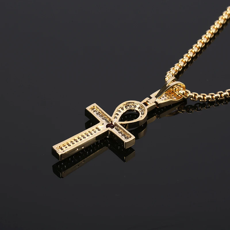 Кулон на АНКХ крест со сверкающим цирконием кулон из материала золото серебро