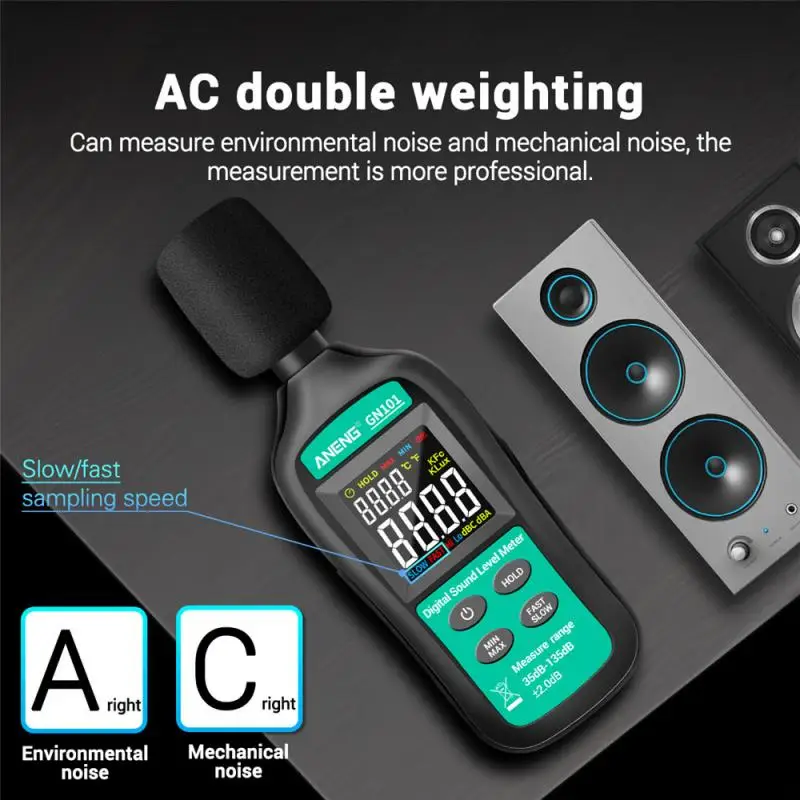 

ANENG GN101 Digital Noise Meter Measurement 35-135 db Intelligent Sound Level Meter Decibel Monitor Logger Diagnostic Tool