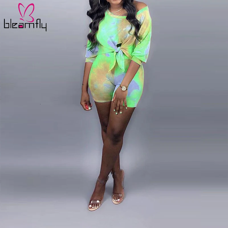 Tie Dye сексуальный комплект из двух предметов для женщин с открытыми плечами