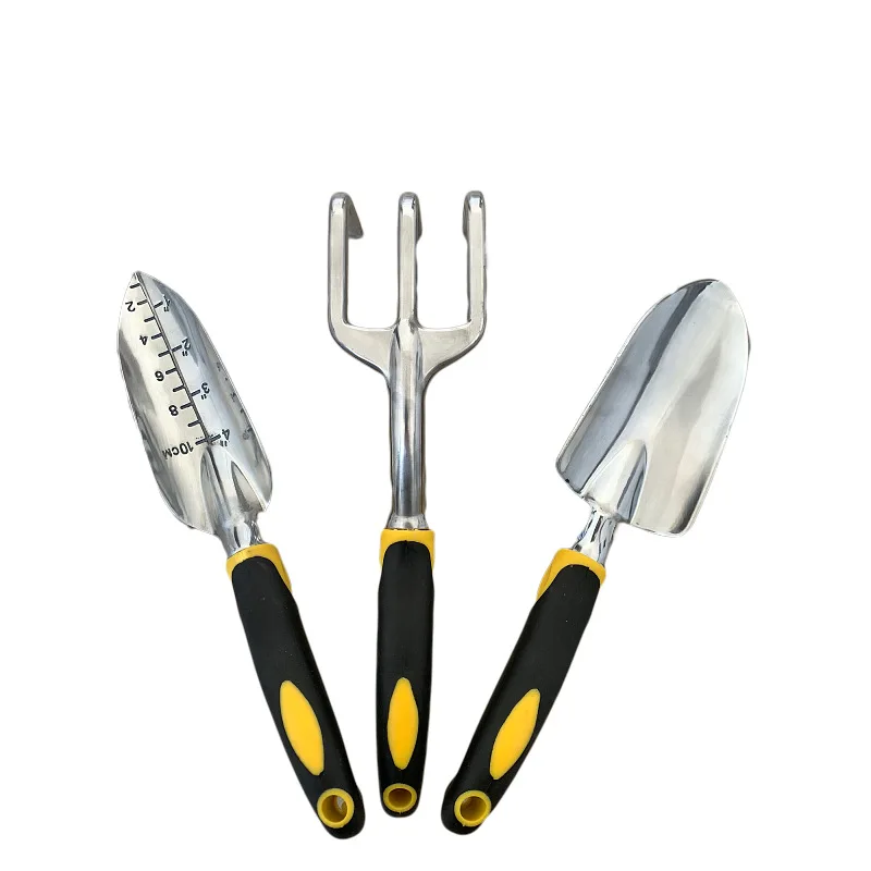 

Agricultural Tool Set Three-piece Aluminum Alloy Garden Tool Set Silicone Two-color Handle Garden Tool