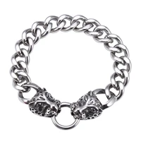 men chain bracelet stainless steel curb cuban link chain bangle for male leopard head trendy wrist jewelry gift gs0009