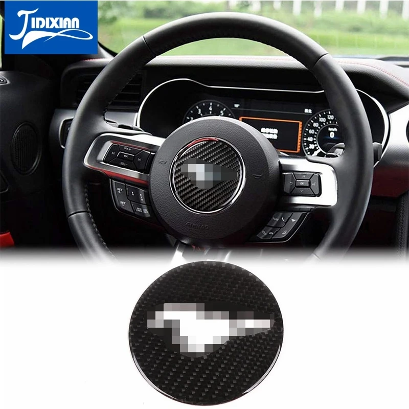 

JIDIXIAN Soft Carbon Fiber Car Steering Wheel Center Decoration Stickers for Ford Mustang 2015 2016 2017 2018 2019