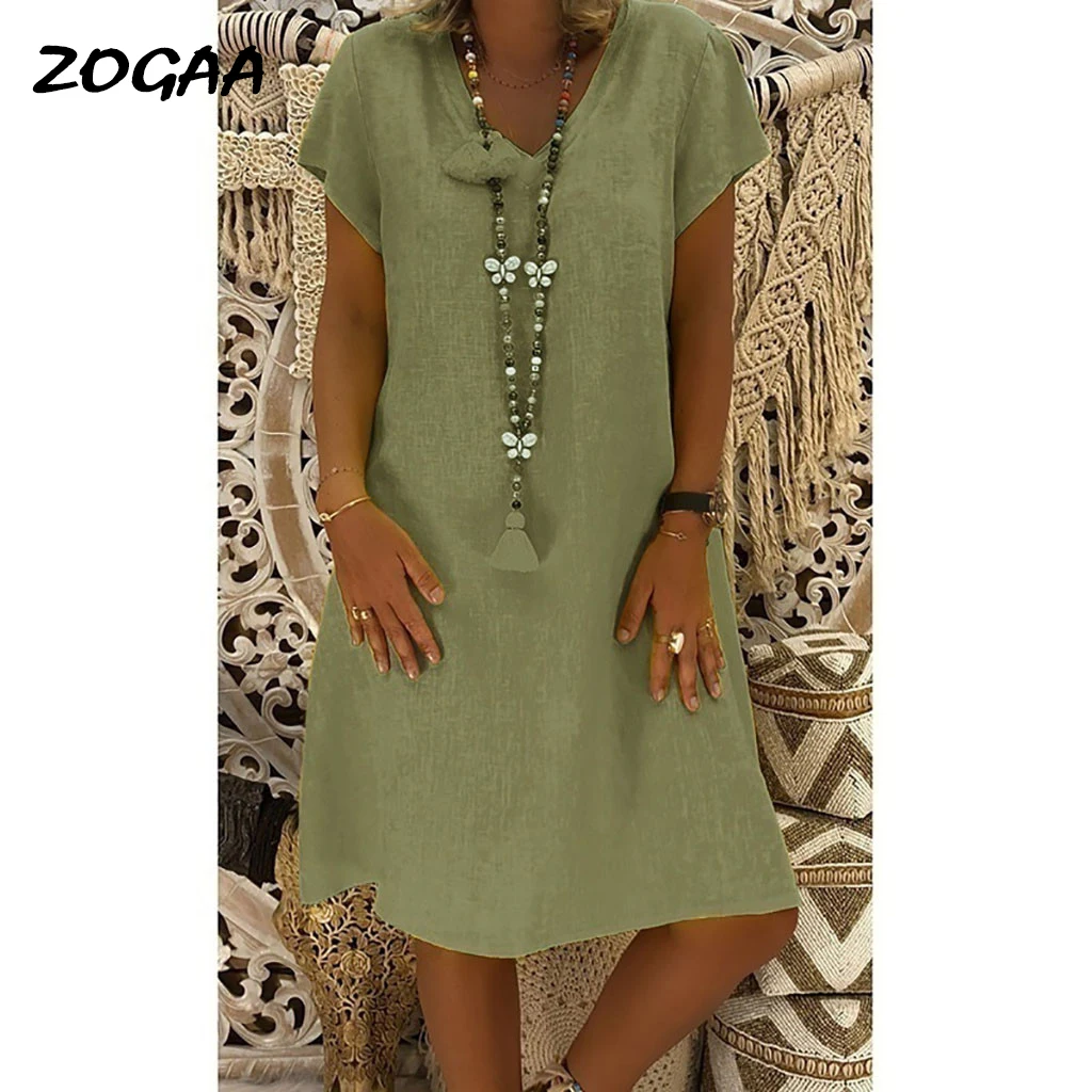 ZOGAA Women Dress Plus Size Dresses Womens Loose Summer Style Feminino Vestido Cotton Casual Big Ladies Boho | Женская одежда
