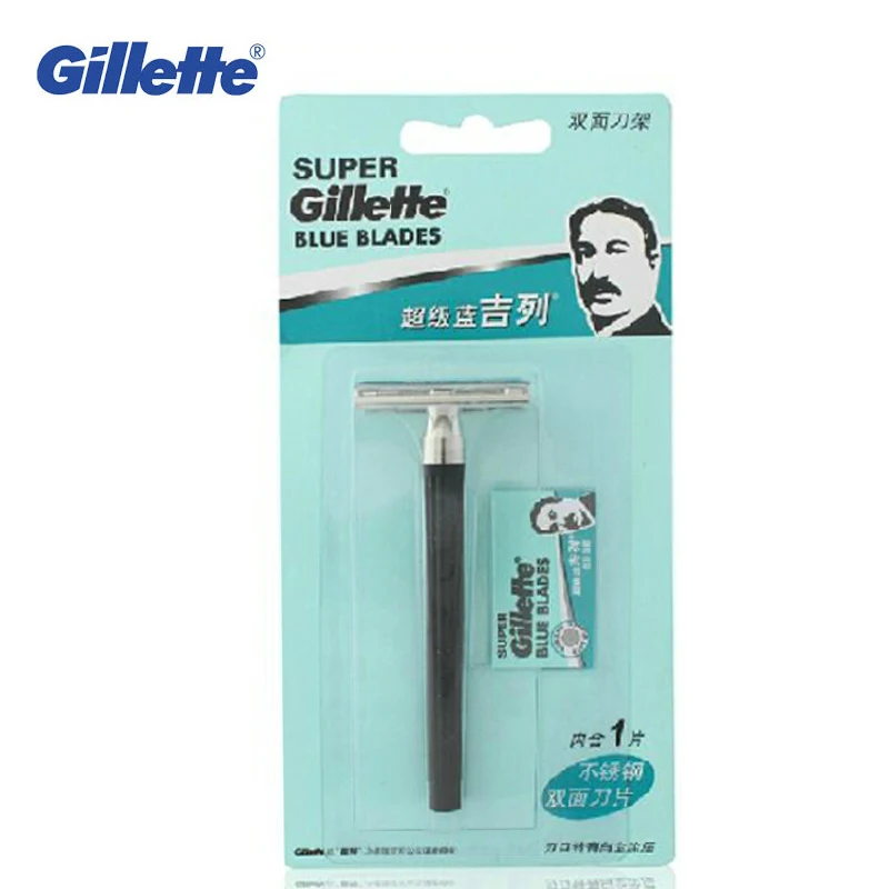 

Gillette Super Blue Men Shaving Razors 1 Holder With 1 Blade Official Authentic Safety Razors for Men Shaving