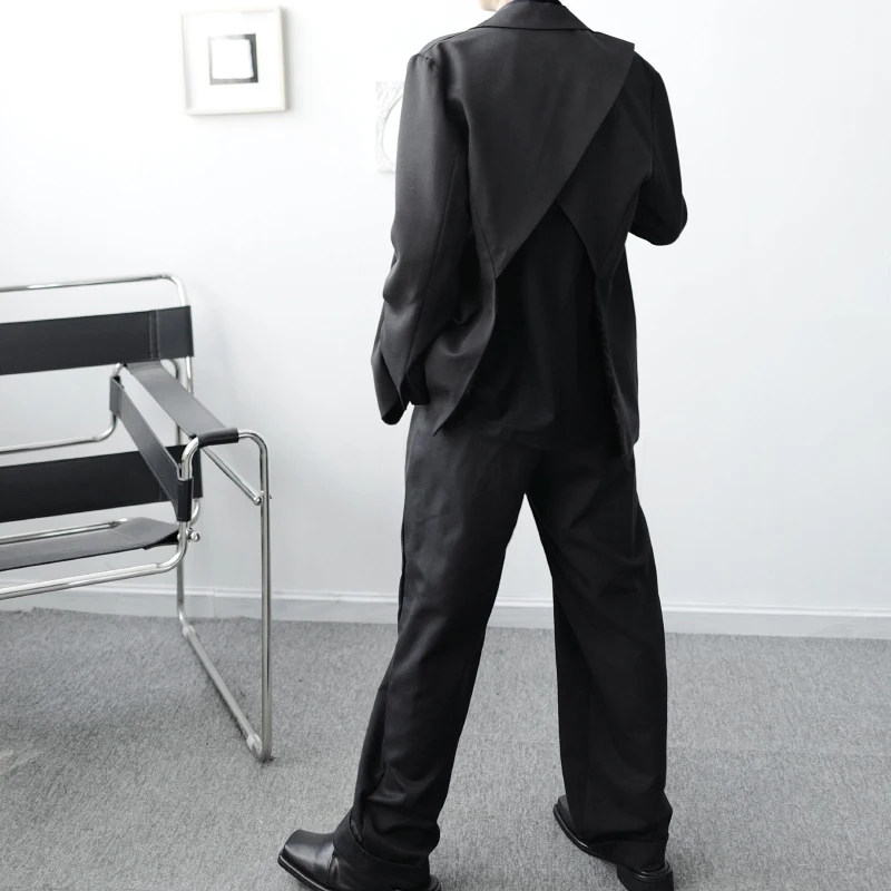 

Male Streetwear Vintage Black Suit Jacket Stage Clothing Men Back Hollow Casual Suit Coat Blazers Outerwear