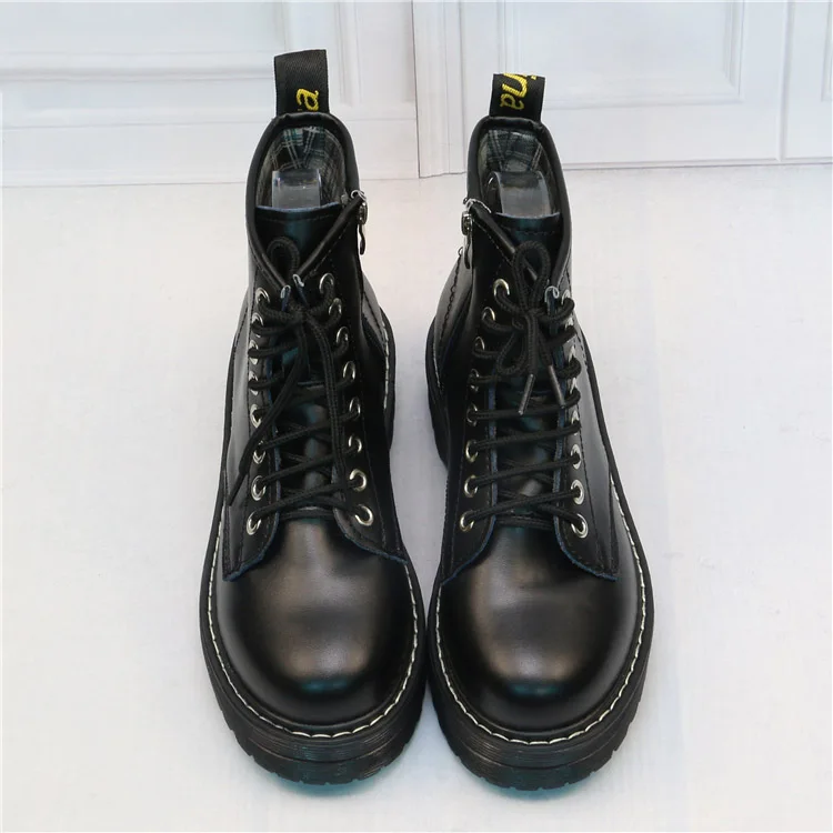 Женские ботильоны на плоской платформе весенние ботинки черные туфли толстой