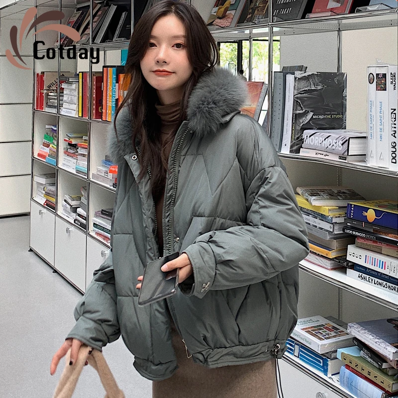 

Cotday Short Office Lady Autumn Winter 2020 New Cotton Padded Jacket Women's Korean Cotton Padded Jacket With Big Hair Collar