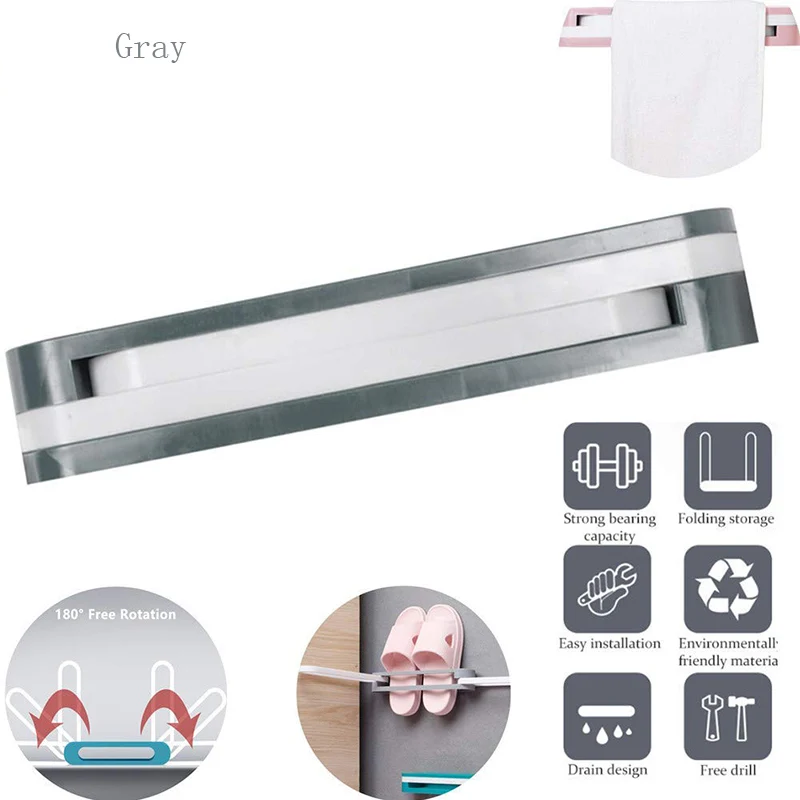 Bathroom Slippers Rack Wall Mounted Shoe Organizer Rack Folding Shoe Hanger Self Adhesive Storage Holder for Bedroom Shower Room - Цвет: Gray