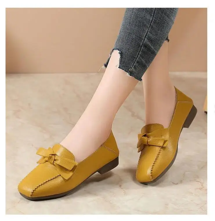 2021 new spring and autumn mother shoes soft bottom flat bottom comfortable bowknot tendon bottom single shoes female peas shoes