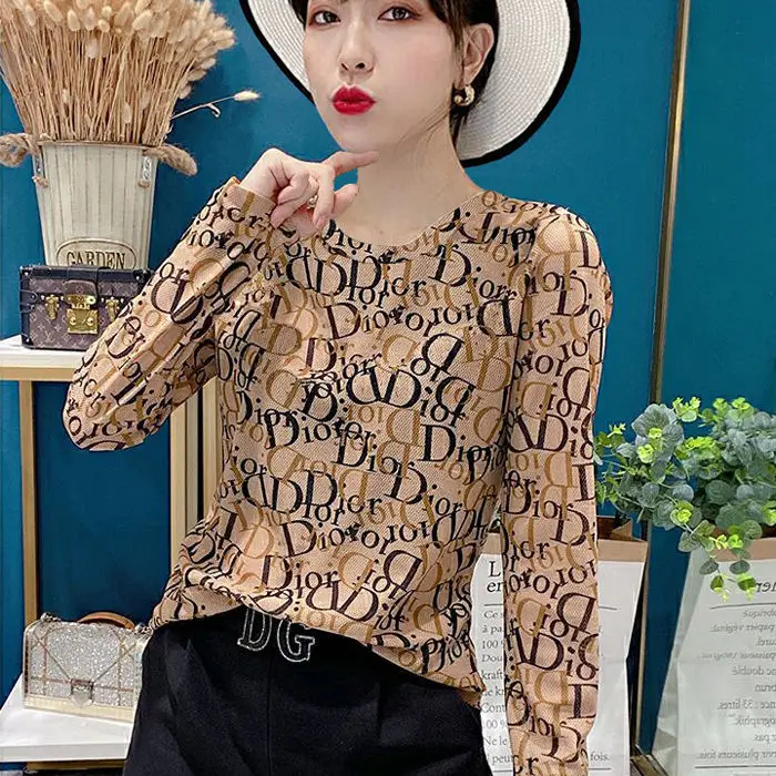 

Thin bottomed shirt women's spring and autumn winter new fashion long sleeve T-shirt printed with foreign style